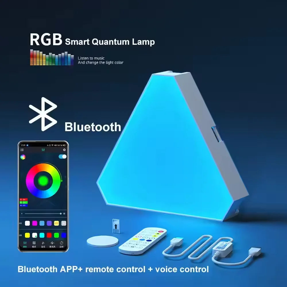 New DIY Triangle Light Quantum APP Control Colorful RGB Smart Lights Wifi Blue Tooth Music Sync Game Bedroom Decoration Lamp