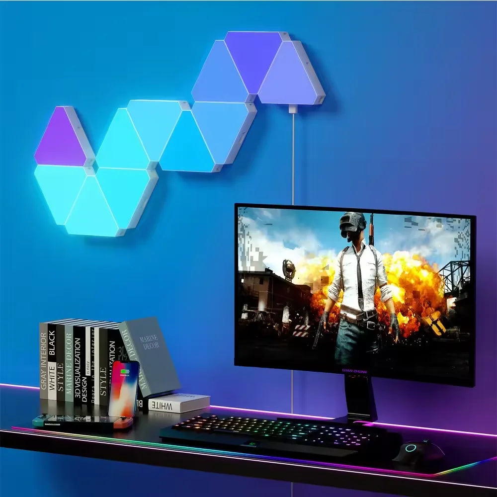 New DIY Triangle Light Quantum APP Control Colorful RGB Smart Lights Wifi Blue Tooth Music Sync Game Bedroom Decoration Lamp